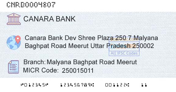 Canara Bank Malyana Baghpat Road MeerutBranch 
