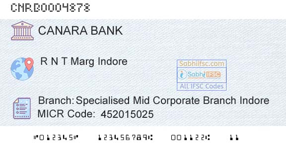 Canara Bank Specialised Mid Corporate Branch IndoreBranch 