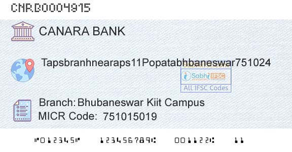 Canara Bank Bhubaneswar Kiit CampusBranch 