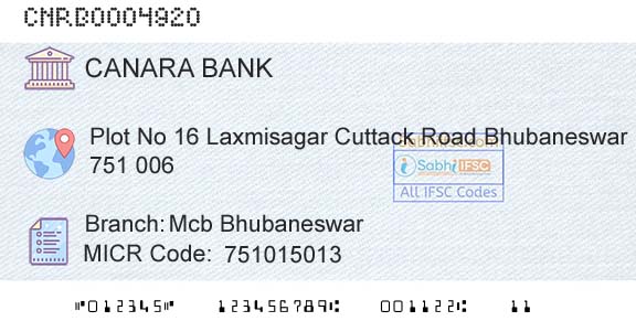 Canara Bank Mcb BhubaneswarBranch 