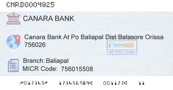 Canara Bank BaliapalBranch 