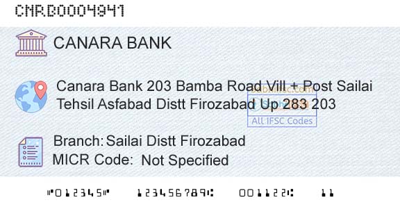Canara Bank Sailai Distt FirozabadBranch 