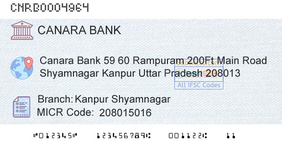 Canara Bank Kanpur ShyamnagarBranch 