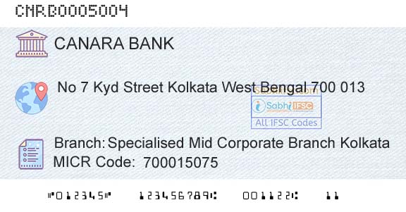Canara Bank Specialised Mid Corporate Branch KolkataBranch 