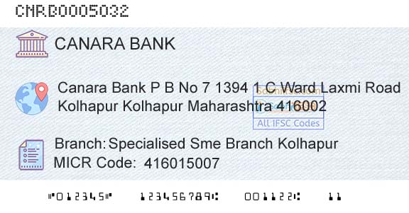 Canara Bank Specialised Sme Branch KolhapurBranch 