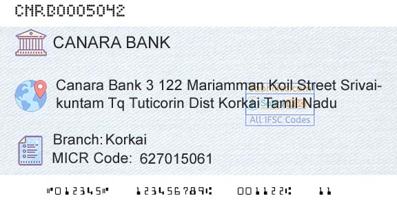 Canara Bank KorkaiBranch 