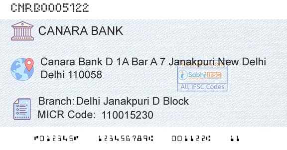Canara Bank Delhi Janakpuri D BlockBranch 