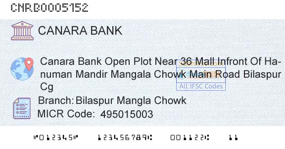 Canara Bank Bilaspur Mangla ChowkBranch 