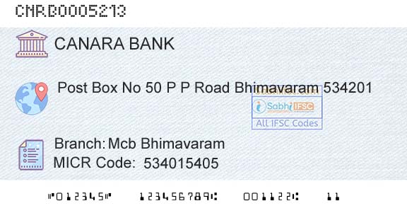Canara Bank Mcb BhimavaramBranch 
