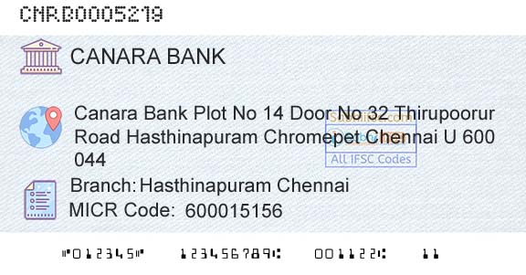 Canara Bank Hasthinapuram ChennaiBranch 