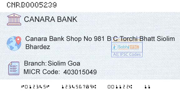 Canara Bank Siolim GoaBranch 