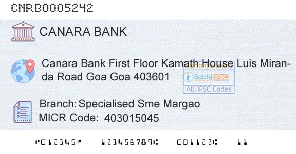 Canara Bank Specialised Sme MargaoBranch 