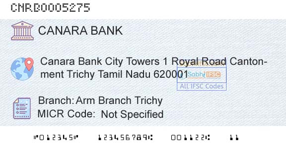Canara Bank Arm Branch TrichyBranch 