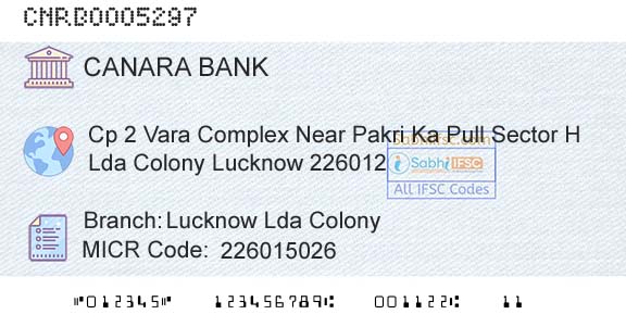Canara Bank Lucknow Lda ColonyBranch 