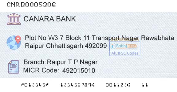 Canara Bank Raipur T P NagarBranch 