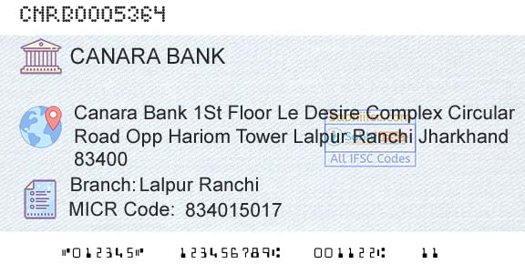 Canara Bank Lalpur RanchiBranch 