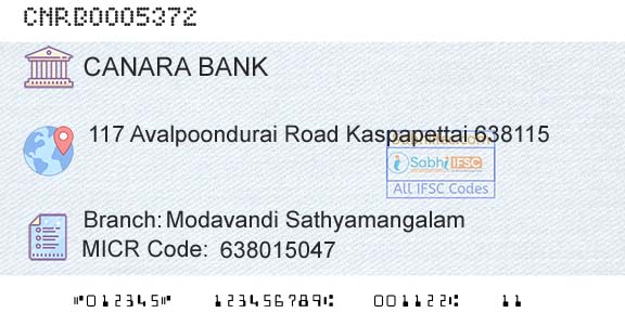 Canara Bank Modavandi SathyamangalamBranch 