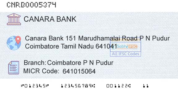 Canara Bank Coimbatore P N PudurBranch 