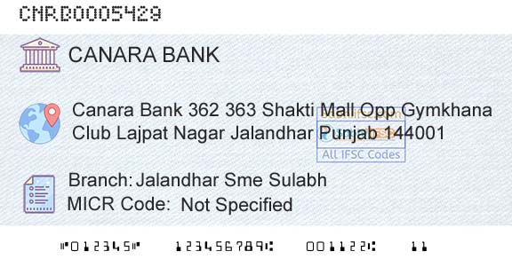 Canara Bank Jalandhar Sme SulabhBranch 