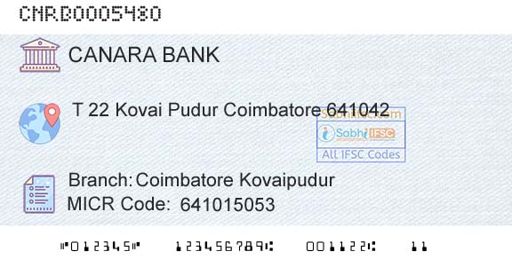 Canara Bank Coimbatore KovaipudurBranch 