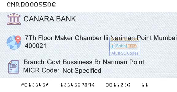 Canara Bank Govt Bussiness Br Nariman PointBranch 