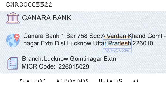 Canara Bank Lucknow Gomtinagar ExtnBranch 