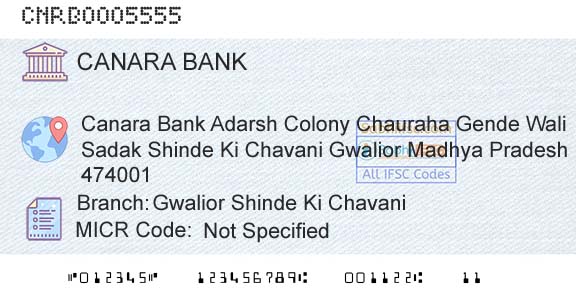 Canara Bank Gwalior Shinde Ki ChavaniBranch 