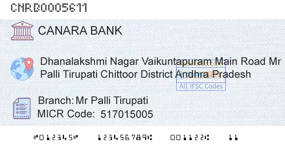 Canara Bank Mr Palli TirupatiBranch 