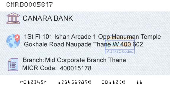 Canara Bank Mid Corporate Branch ThaneBranch 
