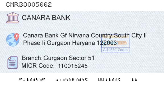 Canara Bank Gurgaon Sector 51Branch 