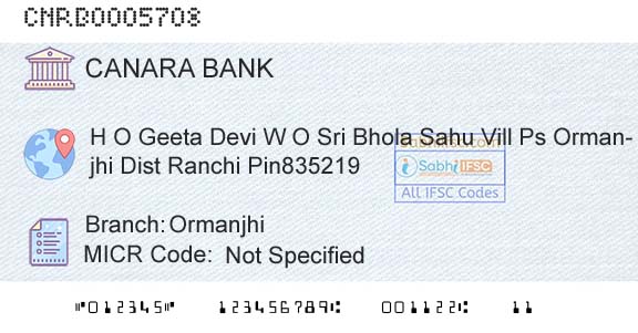 Canara Bank OrmanjhiBranch 