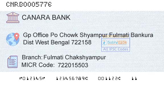 Canara Bank Fulmati ChakshyampurBranch 