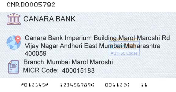 Canara Bank Mumbai Marol MaroshiBranch 