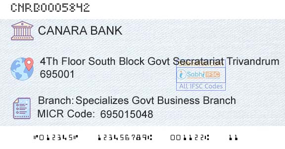 Canara Bank Specializes Govt Business BranchBranch 