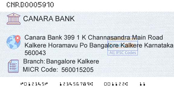 Canara Bank Bangalore KalkereBranch 