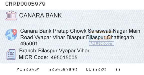 Canara Bank Bilaspur Vyapar ViharBranch 
