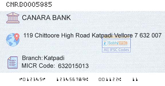 Canara Bank KatpadiBranch 