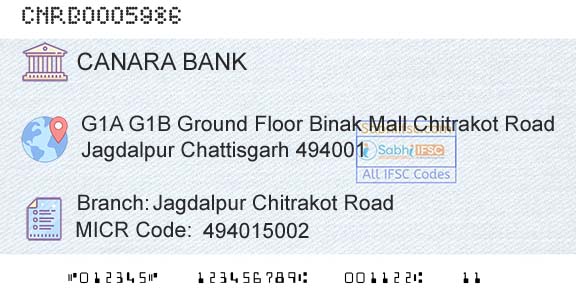 Canara Bank Jagdalpur Chitrakot RoadBranch 