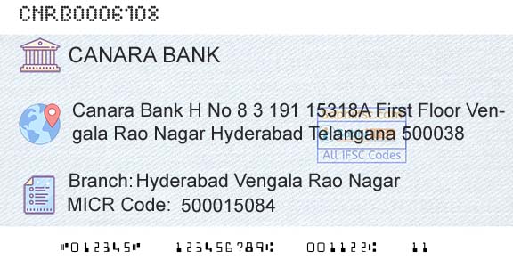 Canara Bank Hyderabad Vengala Rao NagarBranch 