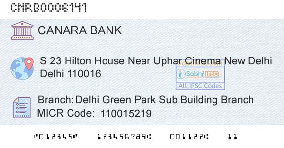 Canara Bank Delhi Green Park Sub Building BranchBranch 