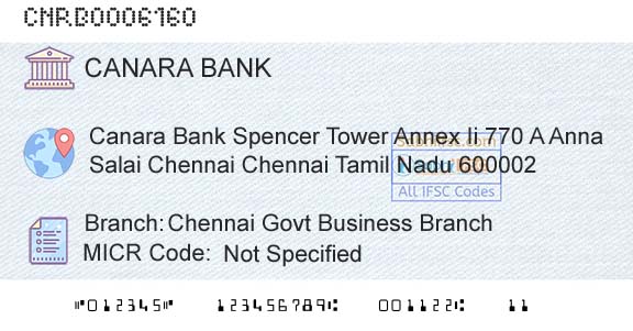 Canara Bank Chennai Govt Business BranchBranch 