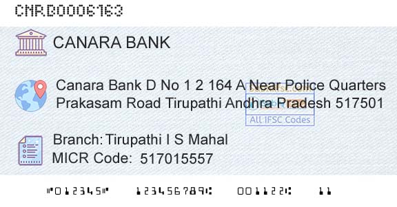 Canara Bank Tirupathi I S MahalBranch 