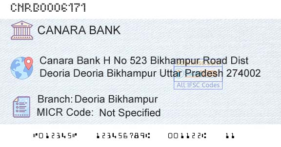 Canara Bank Deoria BikhampurBranch 