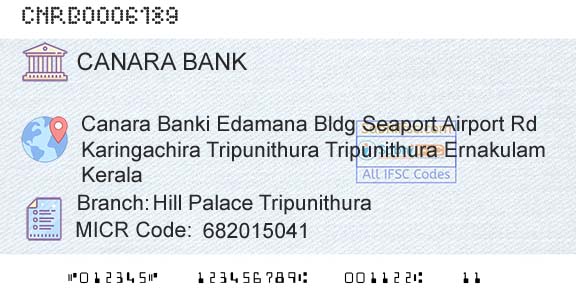 Canara Bank Hill Palace TripunithuraBranch 
