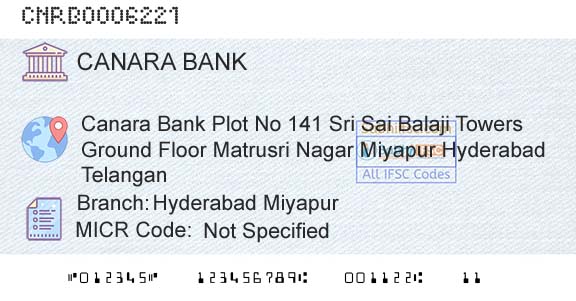 Canara Bank Hyderabad MiyapurBranch 