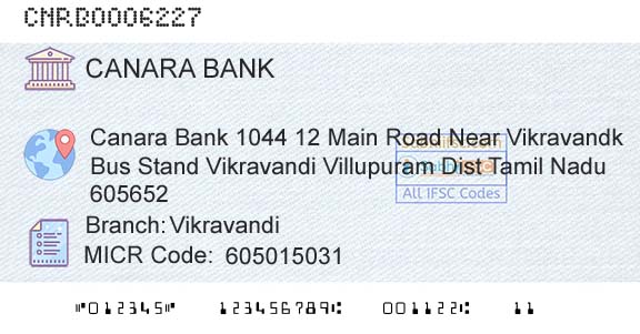 Canara Bank VikravandiBranch 