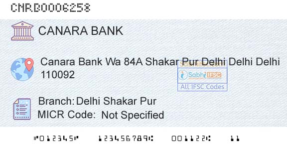 Canara Bank Delhi Shakar PurBranch 