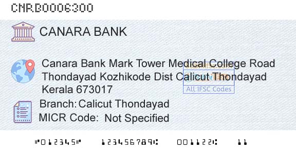 Canara Bank Calicut ThondayadBranch 
