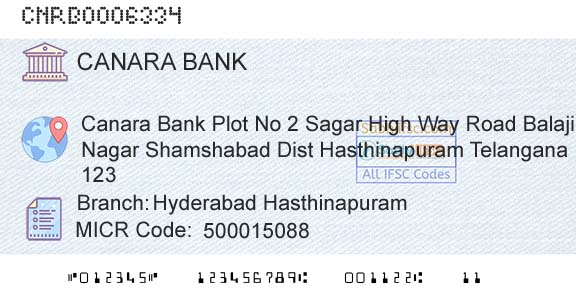 Canara Bank Hyderabad HasthinapuramBranch 