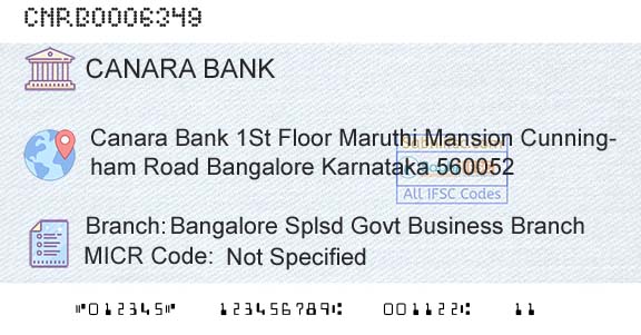 Canara Bank Bangalore Splsd Govt Business BranchBranch 